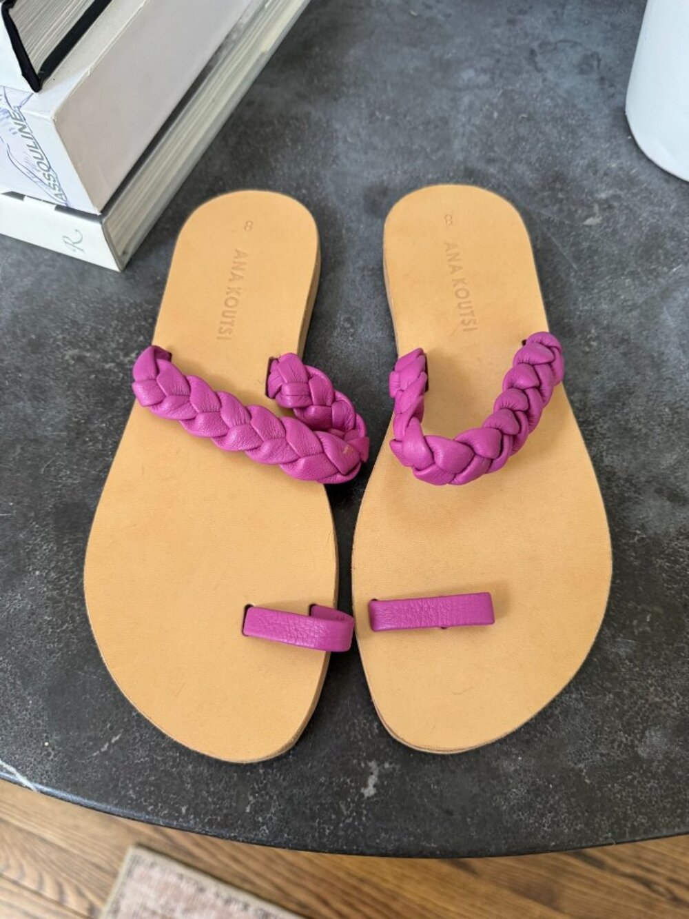 ANA KOUTSI Eris sandals in fuchsia purple pink braided leather greek size 8